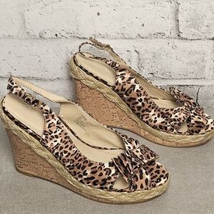 Jules & James Leopard Print Cork Wedge Sandals Espadrille Size 9